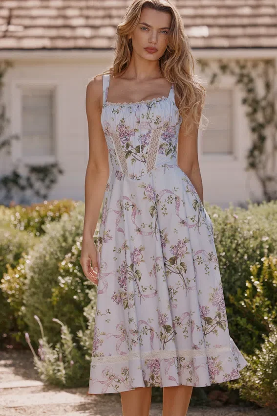 Kim Lilac Floral Cotton Midi Sundress Kim Lilac Floral Cotton Midi Sundress