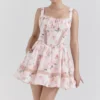Kimmie Peach Floral Rose Print Cotton Mini Dress