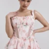 Kimmie Peach Floral Rose Print Cotton Mini Dress