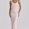Kira Blush Pink Satin Gathered Maxi Dress