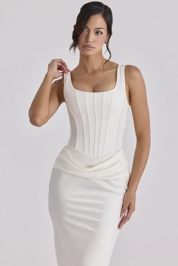 Kira Ivory Satin Gathered Maxi Dress Kira Ivory Satin Gathered Maxi Dress
