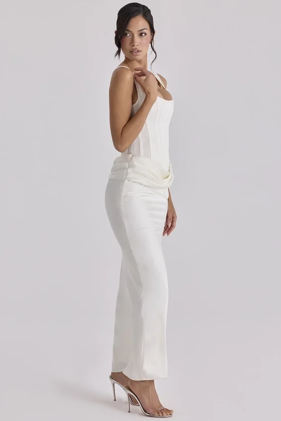 Kira Ivory Satin Gathered Maxi Dress Kira Ivory Satin Gathered Maxi Dress
