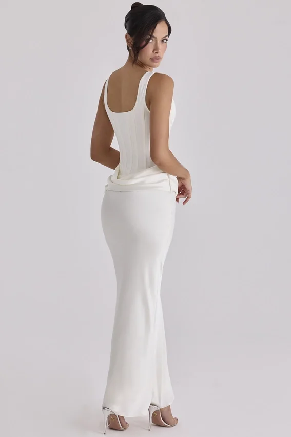 Kira Ivory Satin Gathered Maxi Dress Kira Ivory Satin Gathered Maxi Dress