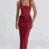 Kira Red Satin Corset Maxi Dress Kira Red Satin Corset Maxi Dress