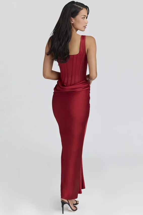Kira Red Satin Corset Maxi Dress Kira Red Satin Corset Maxi Dress