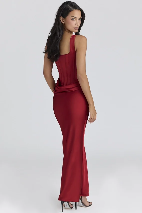 Kira Red Satin Corset Maxi Dress Kira Red Satin Corset Maxi Dress