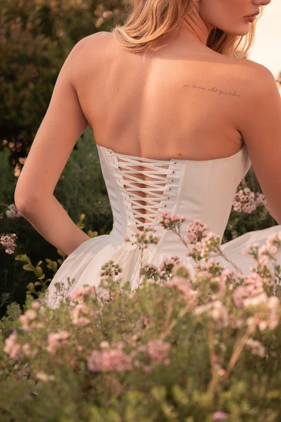 Kristiana Ivory Cotton Strapless Corset Mini Dress Kristiana Ivory Cotton Strapless Corset Mini Dress