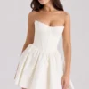 Kristiana Ivory Cotton Strapless Corset Mini Dress Kristiana Ivory Cotton Strapless Corset Mini Dress