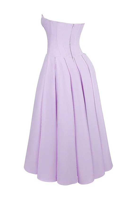 Lady Orchid Twill Strapless Tulle Midi Dress Lady Orchid Twill Strapless Tulle Midi Dress