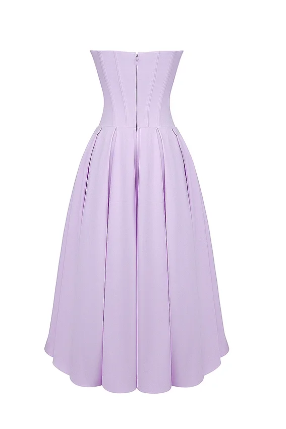 Lady Orchid Twill Strapless Tulle Midi Dress Lady Orchid Twill Strapless Tulle Midi Dress