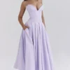 Lady Orchid Twill Strapless Tulle Midi Dress Lady Orchid Twill Strapless Tulle Midi Dress