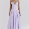 Lady Orchid Twill Strapless Tulle Midi Dress Lady Orchid Twill Strapless Tulle Midi Dress