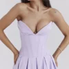 Lady Orchid Twill Strapless Tulle Midi Dress Lady Orchid Twill Strapless Tulle Midi Dress