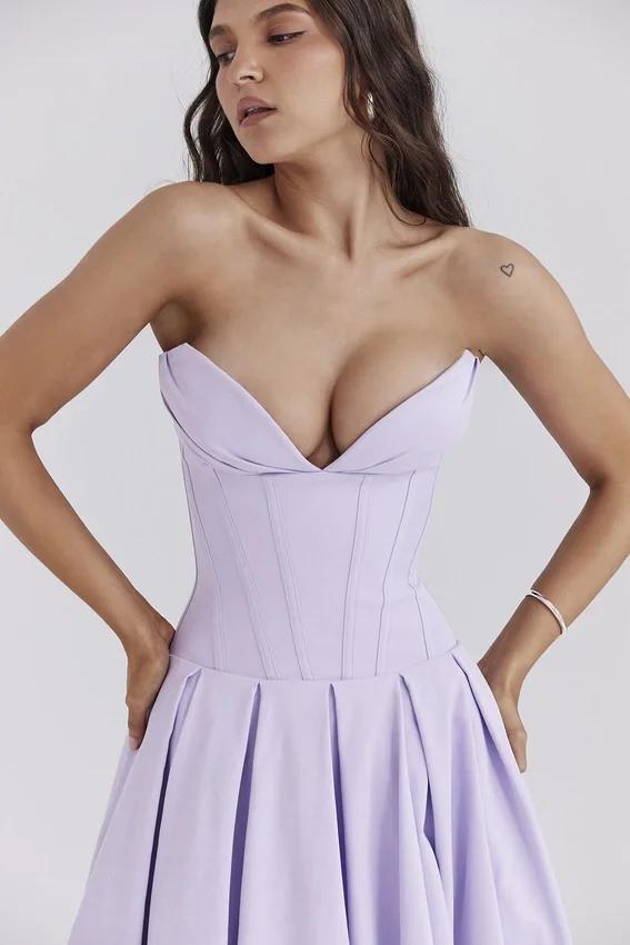 Lady Orchid Twill Strapless Tulle Midi Dress Lady Orchid Twill Strapless Tulle Midi Dress