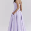 Lady Orchid Twill Strapless Tulle Midi Dress Lady Orchid Twill Strapless Tulle Midi Dress