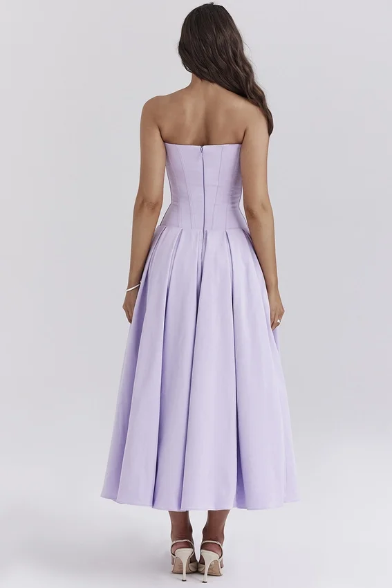 Lady Orchid Twill Strapless Tulle Midi Dress Lady Orchid Twill Strapless Tulle Midi Dress