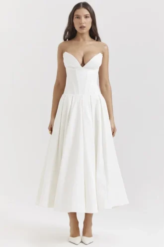 Lady White Strapless Midi Dress