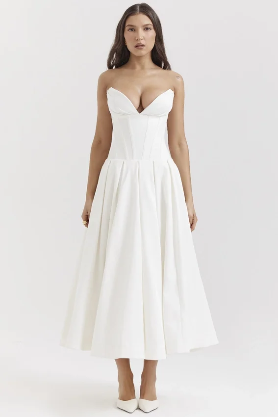 Lady White Strapless Midi Dress Lady White Strapless Midi Dress