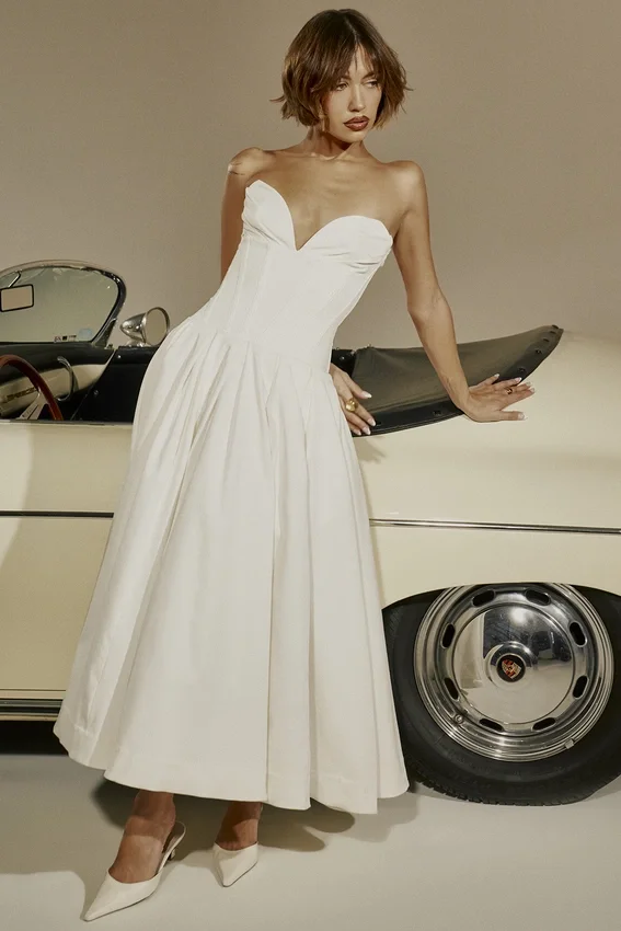 Lady White Strapless Midi Dress Lady White Strapless Midi Dress