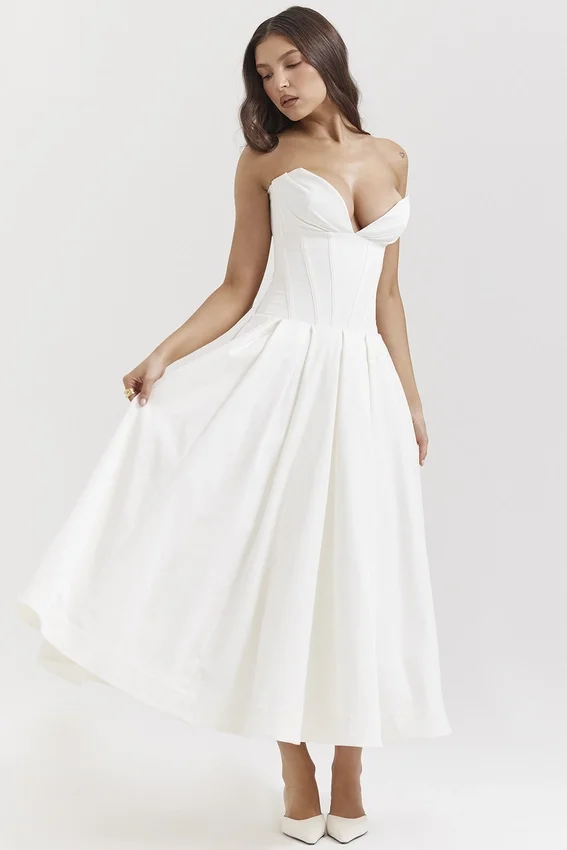 Lady White Strapless Midi Dress Lady White Strapless Midi Dress