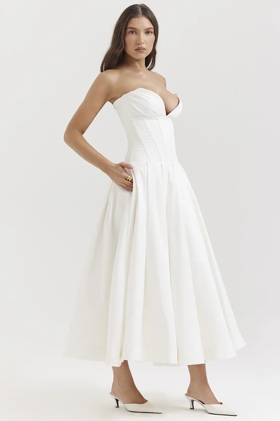 Lady White Strapless Midi Dress Lady White Strapless Midi Dress