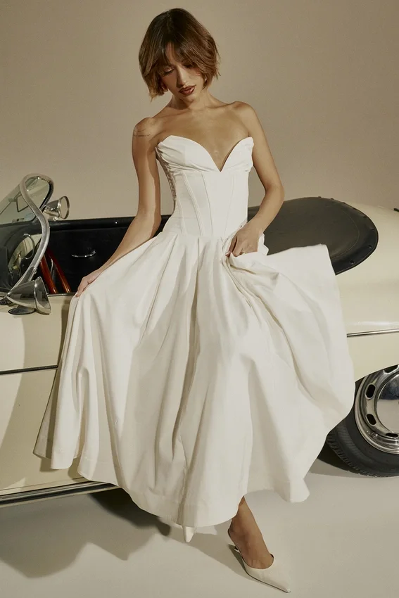 Lady White Strapless Midi Dress Lady White Strapless Midi Dress