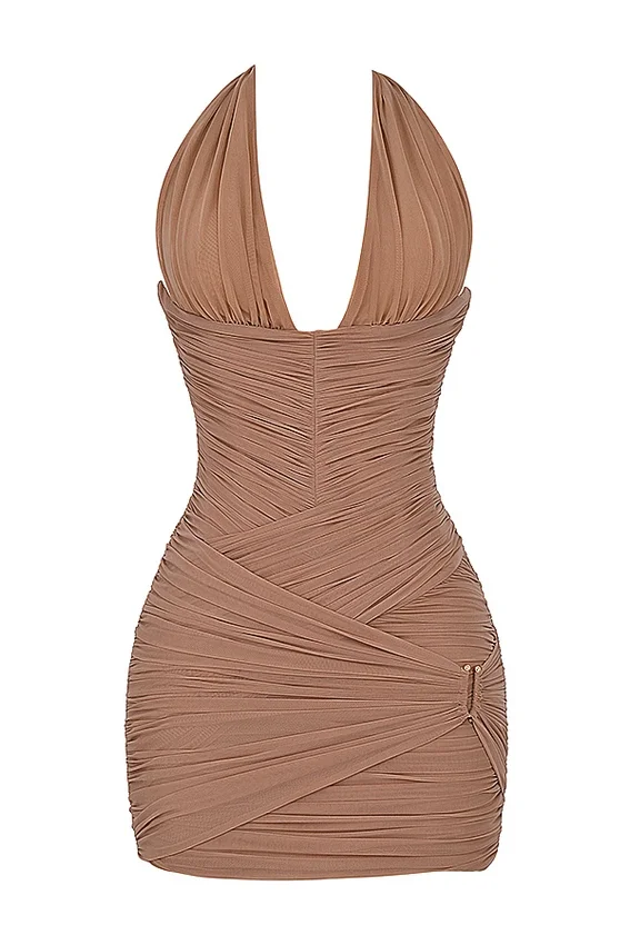 Laetitia Hazelnut Gathered Mini Dress Laetitia Hazelnut Gathered Mini Dress
