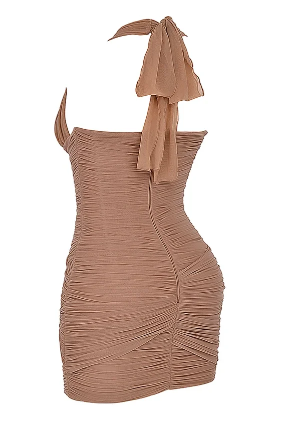 Laetitia Hazelnut Gathered Mini Dress Laetitia Hazelnut Gathered Mini Dress