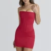 Laila Red Satin Strapless Hourglass Mini Dress Laila Red Satin Strapless Hourglass Mini Dress