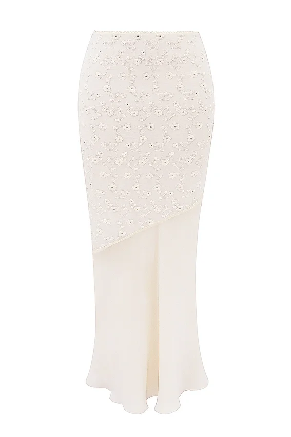 Lana Vintage Cream Cotton Broderie Anglais Maxi Skirt Lana Vintage Cream Cotton Broderie Anglais Maxi Skirt
