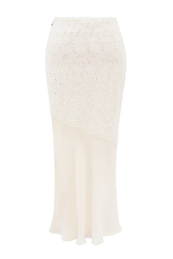 Lana Vintage Cream Cotton Broderie Anglais Maxi Skirt Lana Vintage Cream Cotton Broderie Anglais Maxi Skirt