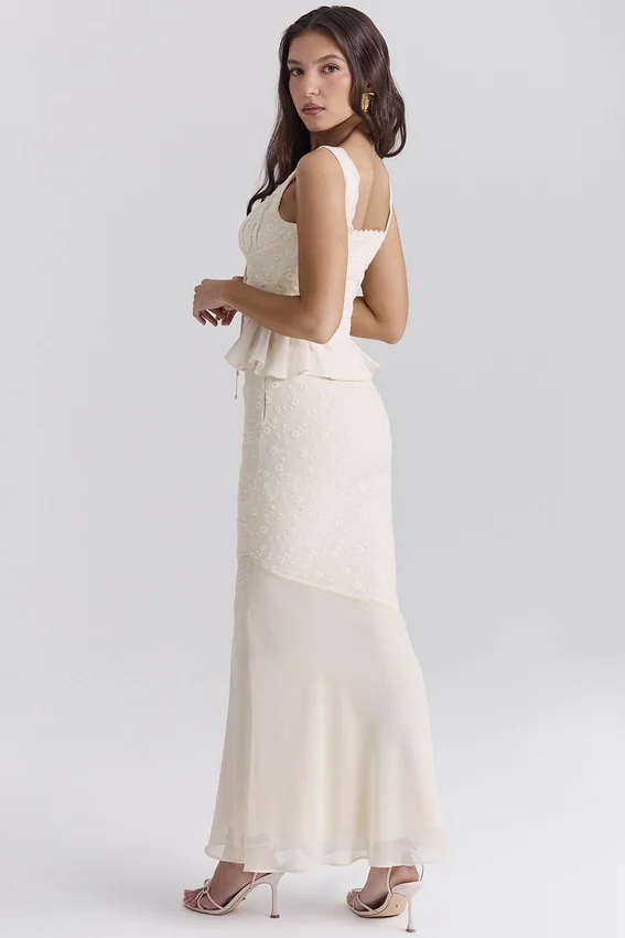 Lana Vintage Cream Cotton Broderie Anglais Maxi Skirt Lana Vintage Cream Cotton Broderie Anglais Maxi Skirt
