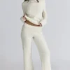 Lara Ivory Merino Wool Ribbed Knit Trousers