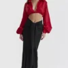 Arla Black Draped Silk Maxi Skirt