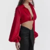 Laraine Cherry Silk Blouson Top