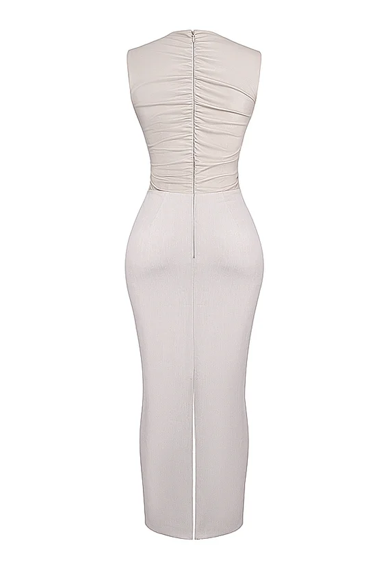 Laria Ecru Vegan Leather Maxi Dress Laria Ecru Vegan Leather Maxi Dress