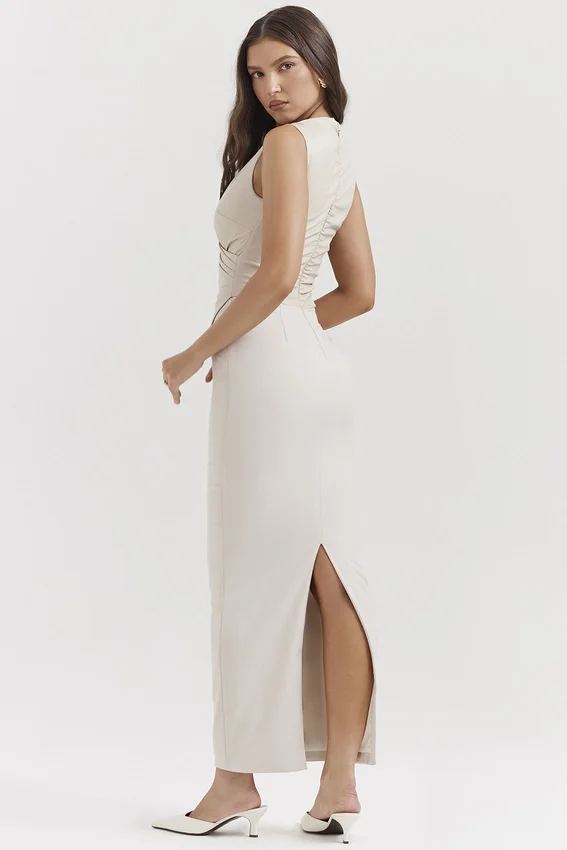Laria Ecru Vegan Leather Maxi Dress Laria Ecru Vegan Leather Maxi Dress