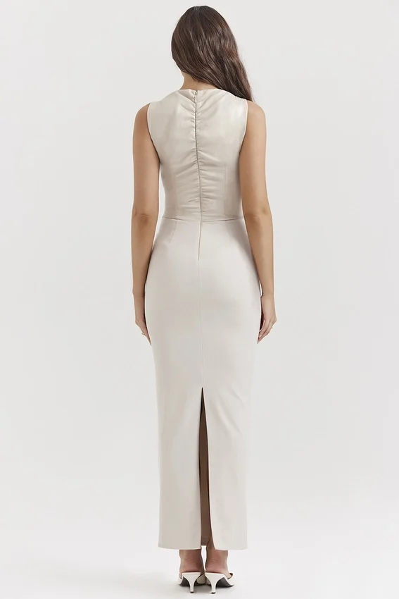Laria Ecru Vegan Leather Maxi Dress Laria Ecru Vegan Leather Maxi Dress