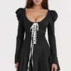 Larisa Black & Cream Pleated Mini Dress Larisa Black & Cream Pleated Mini Dress