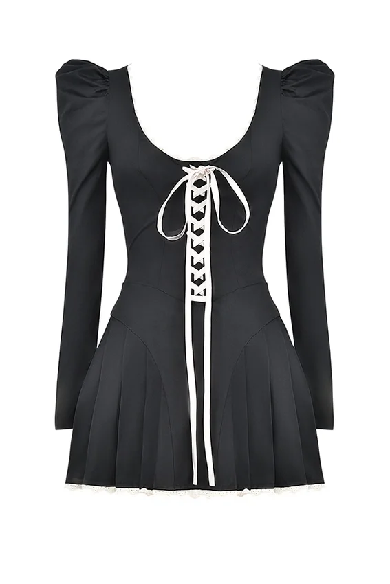 Larisa Black & Cream Pleated Mini Dress Larisa Black & Cream Pleated Mini Dress