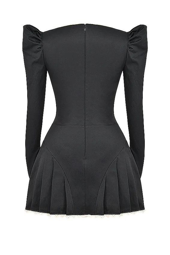 Larisa Black & Cream Pleated Mini Dress Larisa Black & Cream Pleated Mini Dress