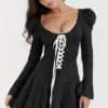 Larisa Black & Cream Pleated Mini Dress Larisa Black & Cream Pleated Mini Dress
