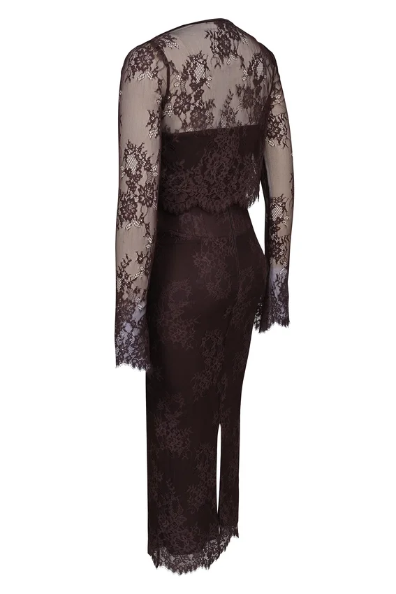 Larra Bitter Chocolate Lace Corset Midi Dress & Bolero Larra Bitter Chocolate Lace Corset Midi Dress & Bolero