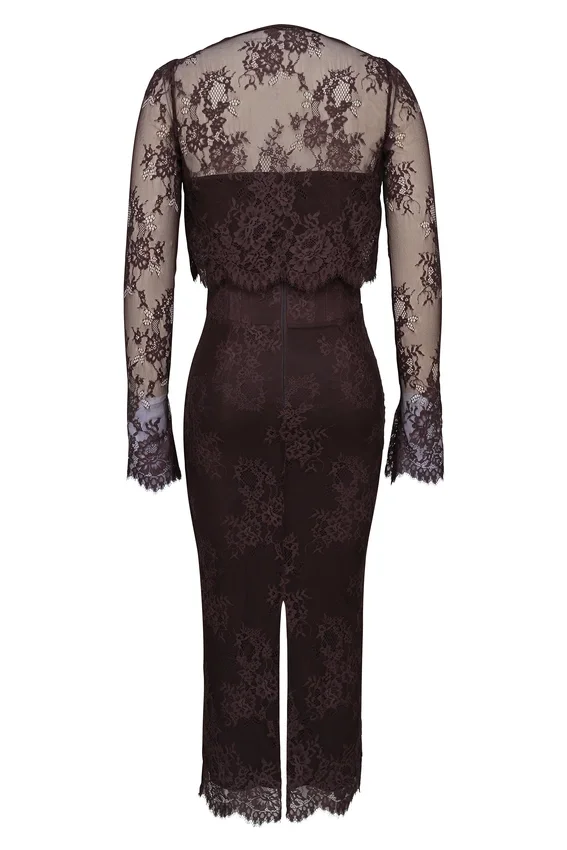 Larra Bitter Chocolate Lace Corset Midi Dress & Bolero Larra Bitter Chocolate Lace Corset Midi Dress & Bolero