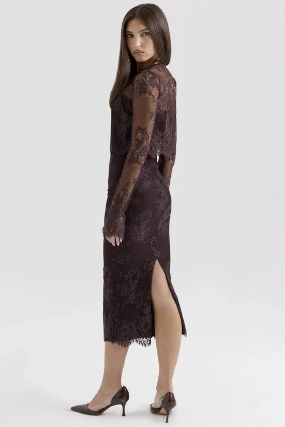 Larra Bitter Chocolate Lace Corset Midi Dress & Bolero Larra Bitter Chocolate Lace Corset Midi Dress & Bolero