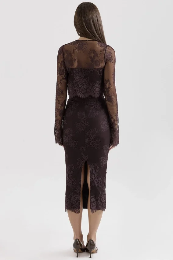 Larra Bitter Chocolate Lace Corset Midi Dress & Bolero Larra Bitter Chocolate Lace Corset Midi Dress & Bolero