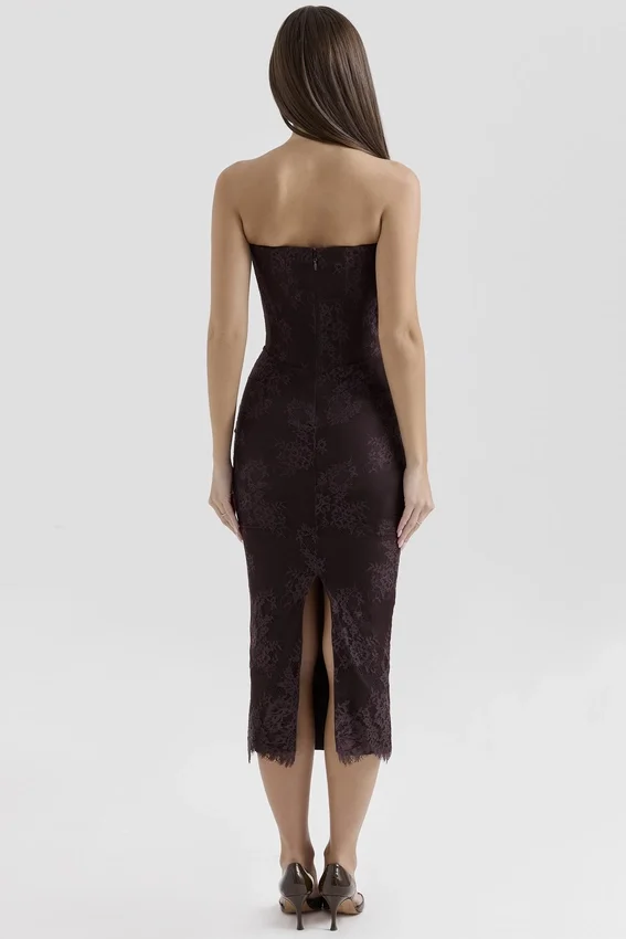 Larra Bitter Chocolate Lace Corset Midi Dress & Bolero Larra Bitter Chocolate Lace Corset Midi Dress & Bolero