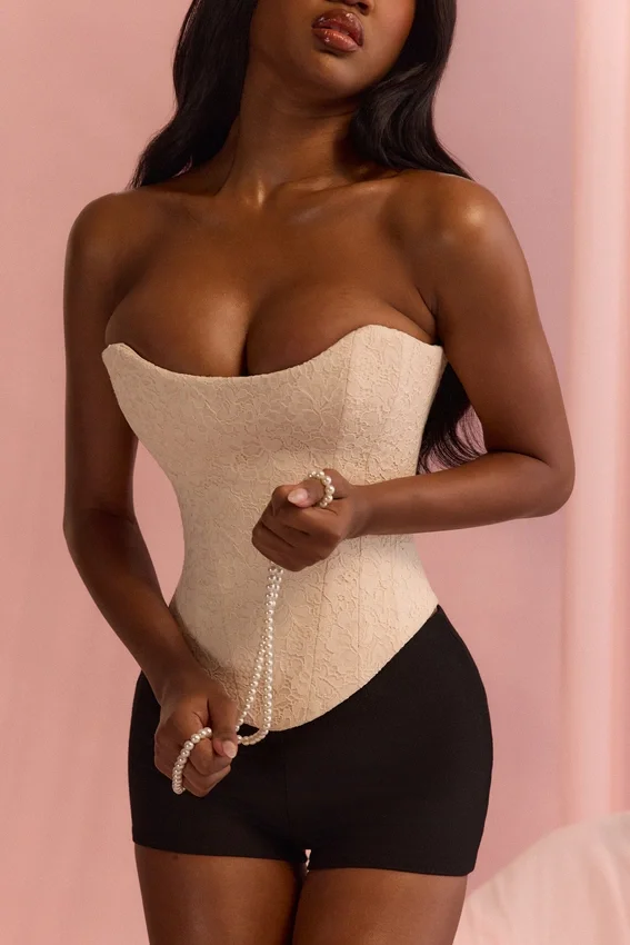 Larra Vintage Ivory Strapless Lace Corset Top Larra Vintage Ivory Strapless Lace Corset Top