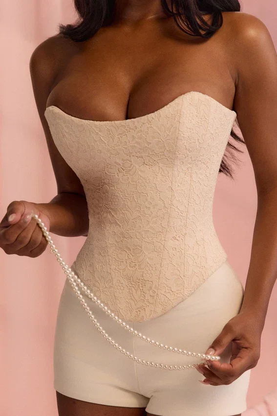 Larra Vintage Ivory Strapless Lace Corset Top Larra Vintage Ivory Strapless Lace Corset Top