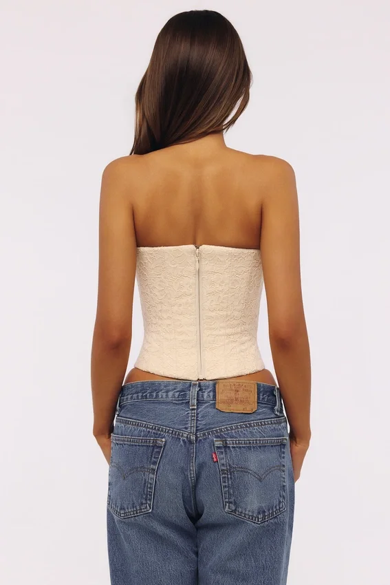 Larra Vintage Ivory Strapless Lace Corset Top Larra Vintage Ivory Strapless Lace Corset Top